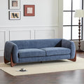 Merax 82 Inch Boucle Sherpa Sofa Chenille Loveseat with Removable Cushions &amp Wood Legs Modern Plush 3-Seater Couch for Living Room Navy Blue