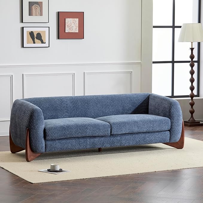 Christopher Knight Home Almab 82 Inches Sofa Couch Cozy Boucle Upholstered 3-Seater Sofa Wood Frame Couch Comfy Couches for Living Room and Office Modern Sofa Lounge Seating Navy Blue