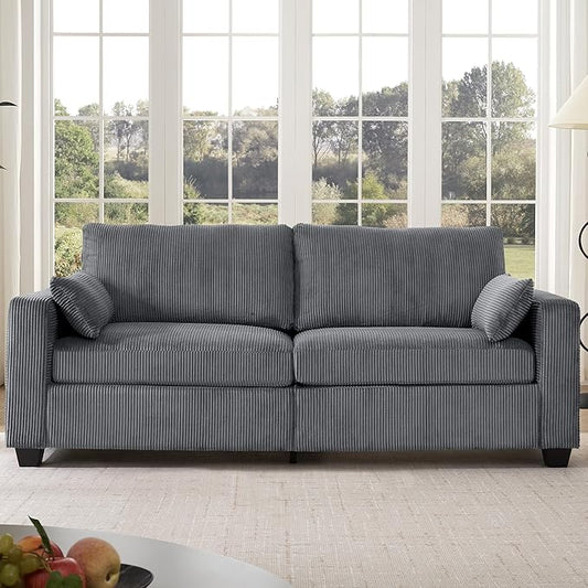 Modern Loveseat Sofa for Living Room Removable Cover Spring Cushions Solid Wood Frame Wide Armrest Corduroy Fabric Recliner Couches for Small Space (Gray Corduroy 81 inch)