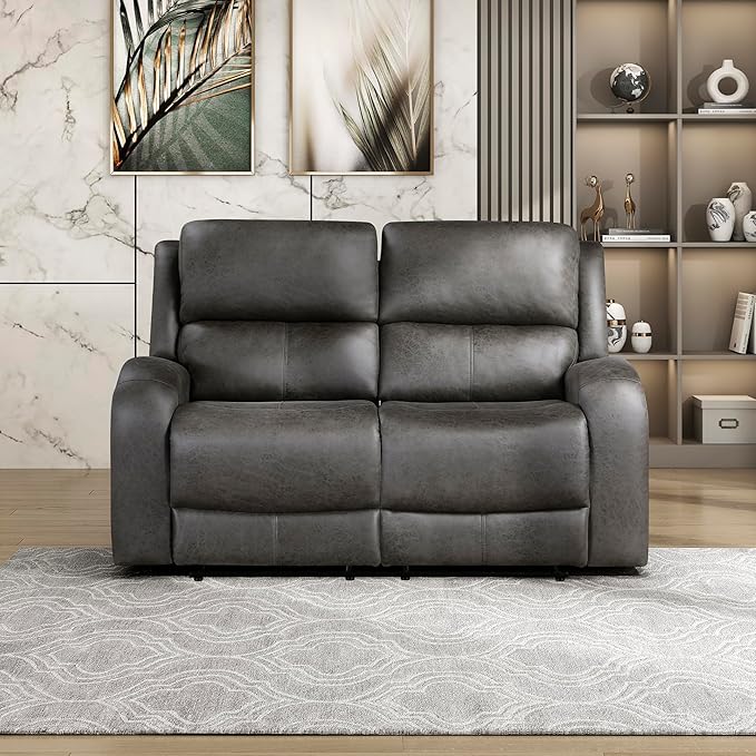 Lexicon 61.5'' Double Recliner Couch Wall Hugger Sofa Recliners Home Theater Seating Dual Reclining Couch Love seat Recliner Manual Recliner Couches for Living Room/Bedroom/Office/Apartment Grey