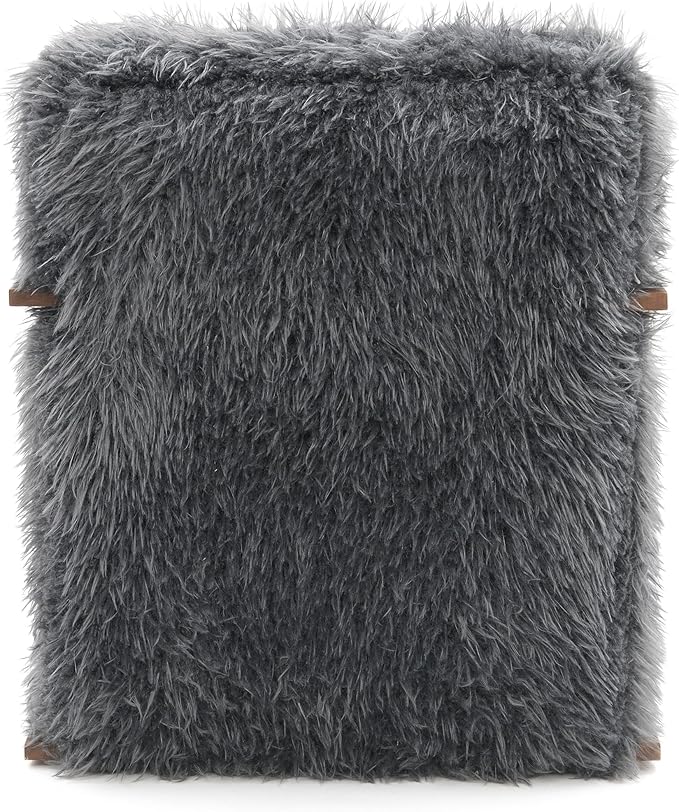 Furniture of America Ramos Modern Lounge Chair with Ultra Soft Faux Fur Long-Haired Accent Sofa Tight Seat and Back Single Couch Fluffy Living Room Seating No Assembly Needed Charcoal Gray