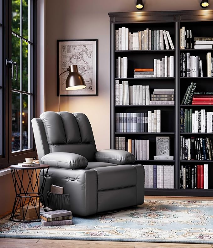GarveeHome Oversized Recliner Chairs with 1.5X Sponge Filling 360° Swivel Lazy Recliner Chair for Adults Manual Rocking Chair with Cup Holder for Living Rooms Bedrooms and Nurseries