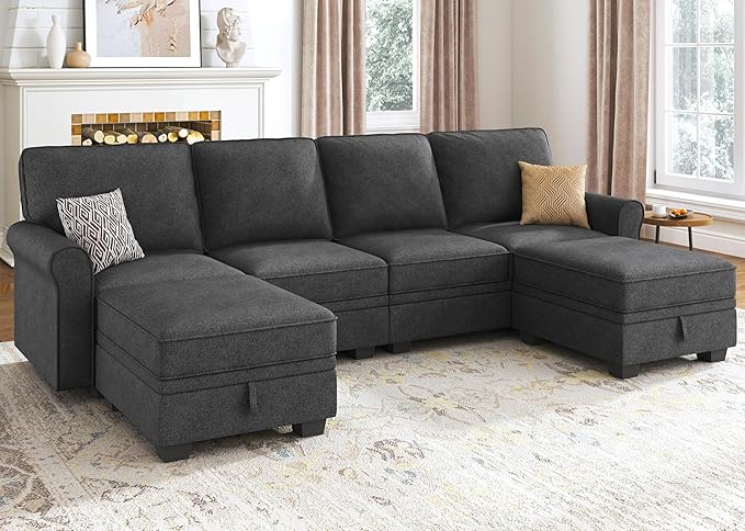 HONBAY Sectional Sofa with Storage Seat U Shaped Sectional Couch with Reversible Chaise Convertible Sectional Couches for Living RoomDark Grey