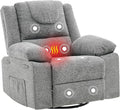 Oversized Swivel Rocking Recliner Chair for Adults 360° Swivel Glider Nursery Chair with Vibration Massage &amp Heat Comfortable Single Sofa for Living Room Bedroom Gray