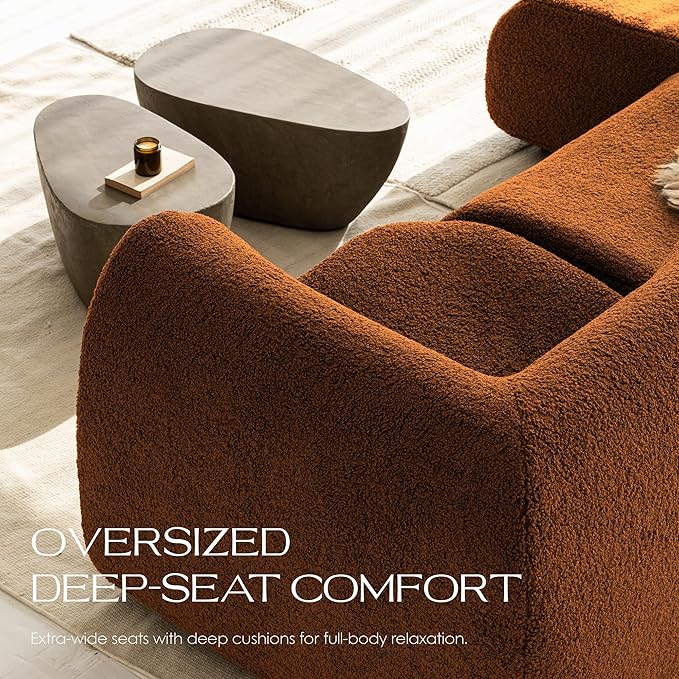 Loveseat Modular Sofa 2-Piece Sectional Curved Couches with High-Density Foam 76 Boneless Sherpa Deep Seat Couch with Armrest Cloud Soft Lounge Modern Sofas for Living Room – No Assembly Brown