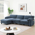 108 Modular Sectional Sofa L-Shape Upholstered Couch with Free Movement Ottoman Phone Holder and 2 Side Storage Pockets 31.5 Extra-Wide Seat Cushion Striped Chenille (Blue Gray/511)