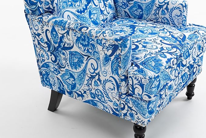 Modern Comfortable Reading ChairElegance Classic ArmchairRefined Stylish Decorative Chair for ApartmentLiving RoomBedroomReception AreaBlue and White Stripes