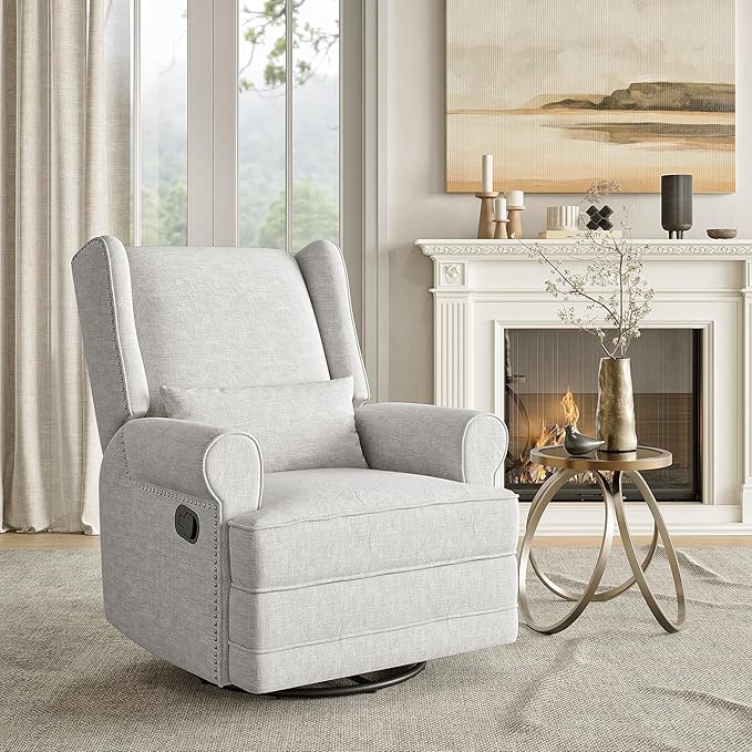 Swivel Recliner Chair with Extra Large Footrest Comfy Upholstered Glider Rocking Chair for Living Room Bedroom and Ofice Grey