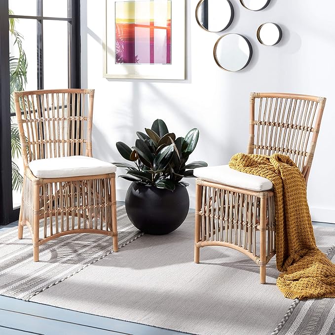 Safavieh Home Collection Erika Rattan Cushion (Set of 2) Accent Chair Grey White Wash/White
