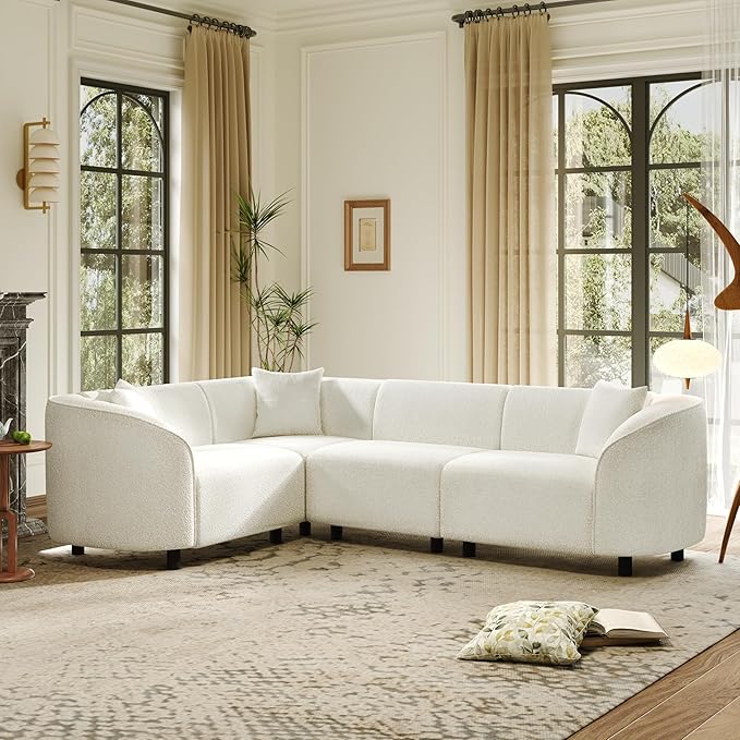 Merax 104 L-Shaped Curved Sofa Comfy Upholstered Sectional Couch with Extra Deep Seats Boucle Sofa for Living Room Apartment Office Beige