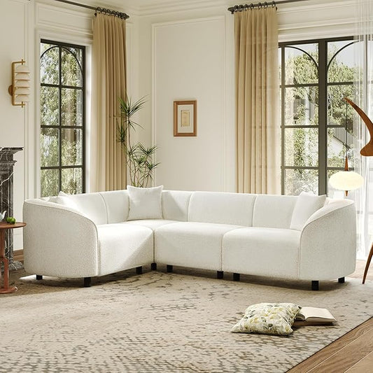 Merax 104 L-Shaped Curved Sofa Comfy Upholstered Sectional Couch with Extra Deep Seats Boucle Sofa for Living Room Apartment Office Beige