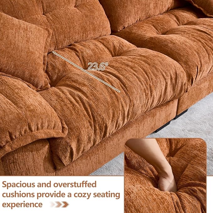 KIVENJAJA 90.5”W Oversized Cloud Loveseat Sofa Modern Chenille Tufted Deep Seat Sectional Couch Overstuffed Comfy Love seat with Pillows for Living Room Apartment Small Space Orange