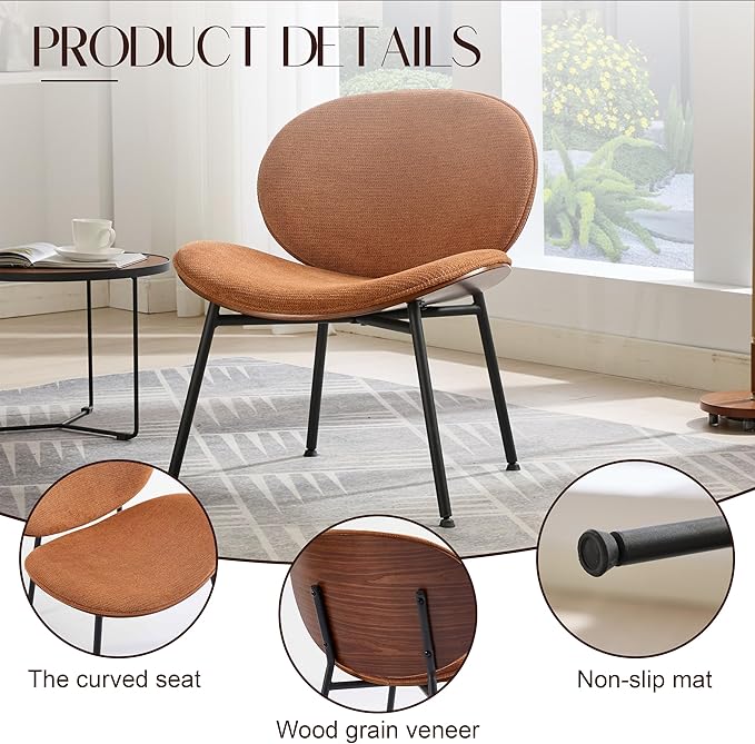 Mid-Century Modern Accent Chair Fabric Upholstered Lounge Chair Curved Back Side Chair for Living Room Bedroom Reading Nook Office (Orange + Fabric Set of 2)