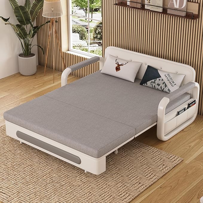 Pull-Out Sofa Daybed with Trundle Versatile Futon Couch with Sleeping Function and Storage Space Sofa Bed for Small Rooms and Living Rooms Dark Grey and White (62.2)
