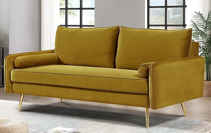 Kent Modern Sofa European Style Velvet Living Room Furniture with Tapered Legs Vintage Flair and Sleek Design Couch Greenish Yellow