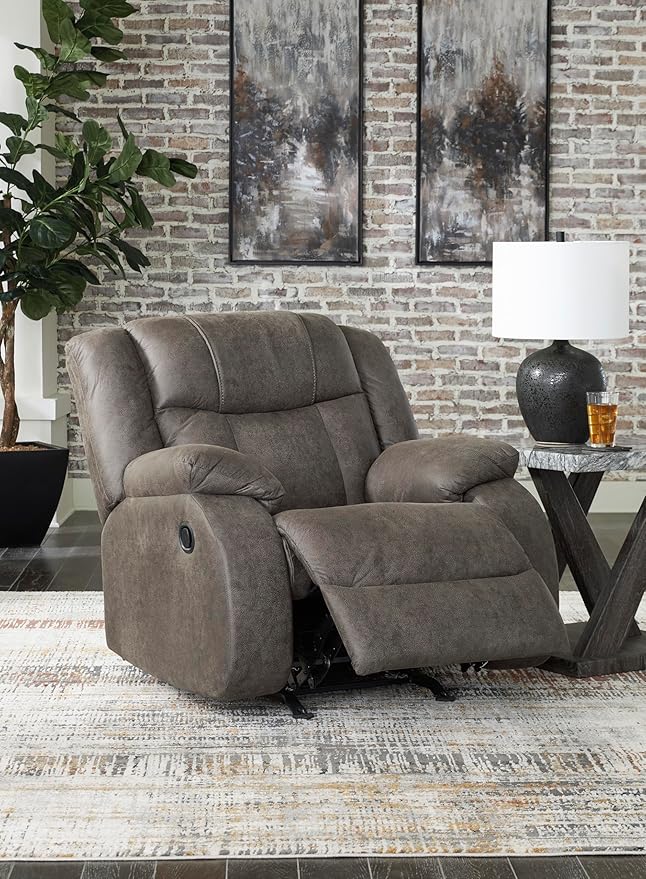Signature Design by Ashley First Base Modern Faux Leather Rocker Recliner Gray