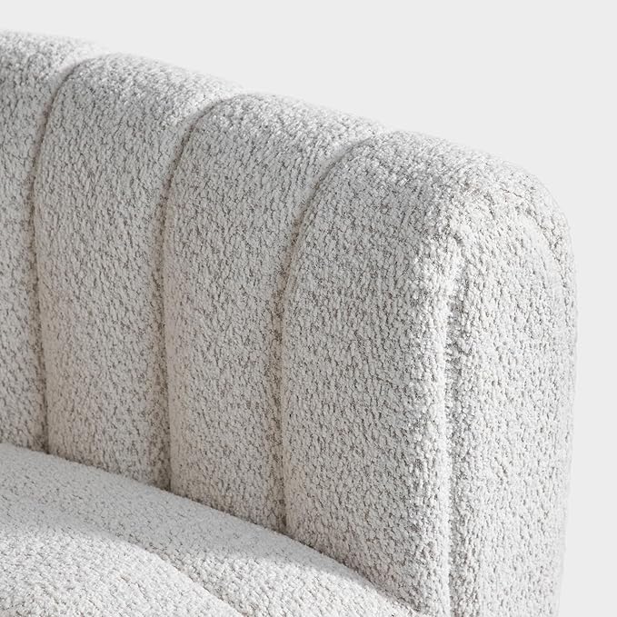 Furniture of America Glamour Contemporary Vertical Channel Tufted Boucle Accent Chair with Wooden Legs Fabric Upholstered Armchair for Living Room Bedroom Office Off-White