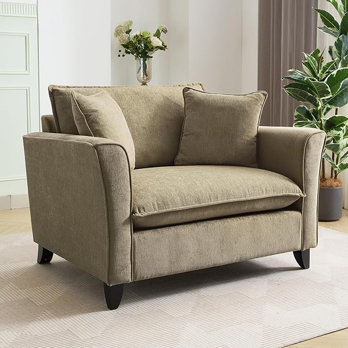 Merax Chenille Oversized Accent Chair - 46.9”W Big Comfy Reading Chair Modular Cloud Chair Cozy Armchair for Living Room Bedroom Kids Room Family Room Reading Nook Yellow-Green