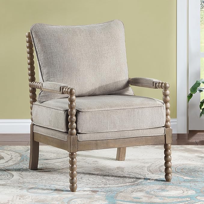 DUHOME Linen Fabric Spindle Accent Chair with Wood FrameModern Accent Chairs with Padded Spring Seat and Brushed White Base for Living Room Bedroom Farmhouse Home Office Belcony