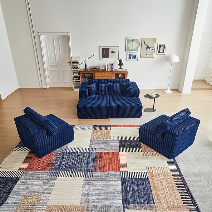 143 Oversized Cloud Boneless Couch with Chaise Modern Modular Sofa with Deep Seat Various Combinations Upholstered Couches for Living Room No Assembly Required Blue