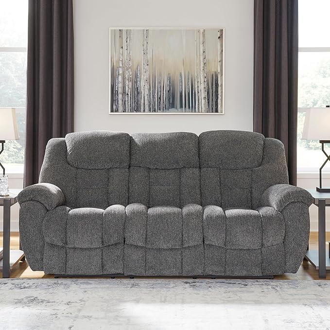Signature Design by Ashley Foreside Contemporary Stain Resistant Manual Reclining Sofa Gray