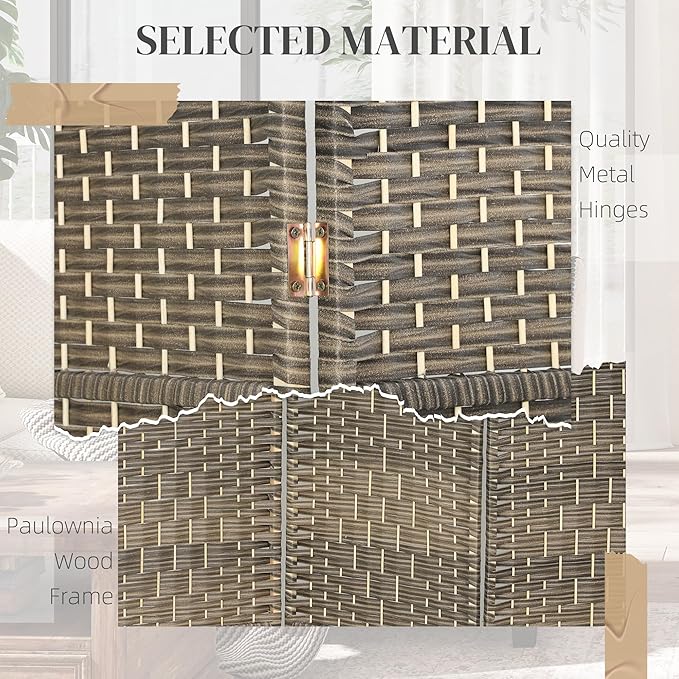 HOMCOM Room Divider 6 Ft 4 Panel Folding Privacy Screen Hand-Woven PP Wall Partition with Pine Wood Frame Freestanding Room Separator for Bedroom Home Office No Assembly Dark Rustic Oak