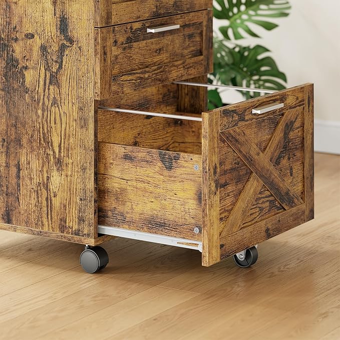 Secure 3-Drawer Wood File Cabinet with Lock – Mobile Under Desk Filing Cabinet Fits Letter/Legal/a4 Rolling Cabinet with Wheels – Classic Color