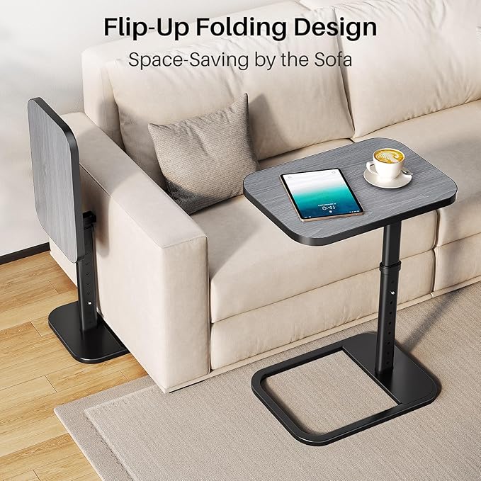 Adjustable Height TV Tray Table with Bumper Rounded Corner Design &amp Flip-top Side Table for Bedroom Living Room Bathroom and Study End Table for Eating Dinner or Laptop Dark Gray