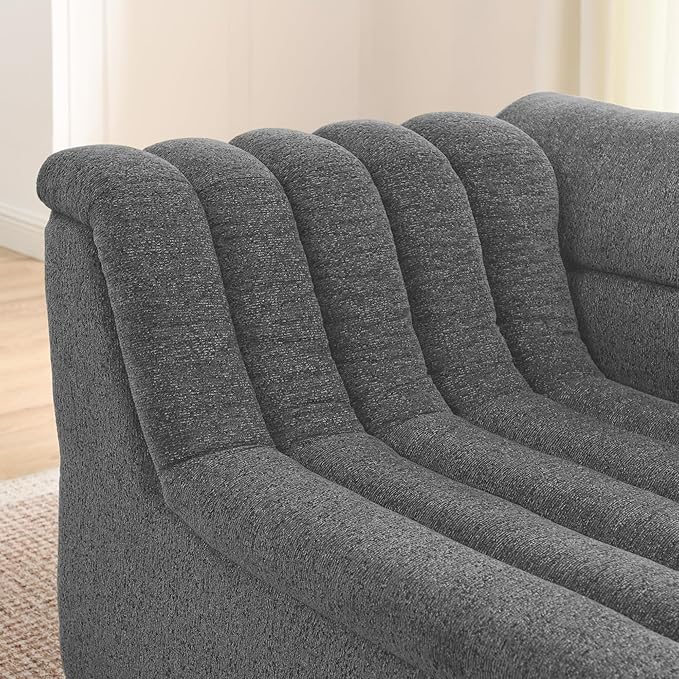 KEIKI 106 L-Shaped Chenille Modular Sectional Sofa with Chaise &amp Wave-Shaped Armrest Upholstered Boneless 3-Seater Couch with Memory Foam Cushion No Assembly Required for Living Room Grey