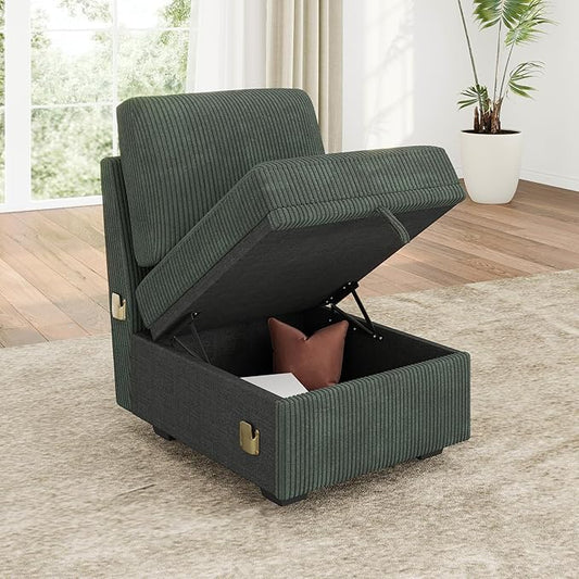 HONBAY Single Seat for Modular Sectional Sofa Customizable Armless Chair for Sectional Sleeper Sofa Velvet Green
