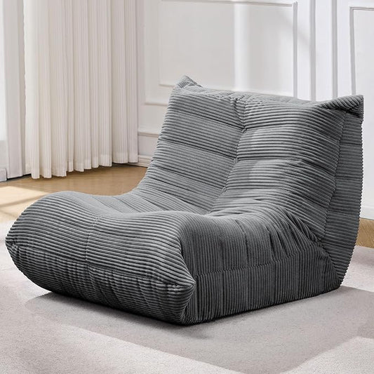 Bean Bag Chairs for Adults Giant Bean Bag Chair Memory Foam BeanBag Chair Bean Bag Sofa with Filler Faux Fur Fireside Beanbags Lazy Sofa for Living Room Bedroom Office (Grey Corduroy Single)