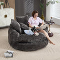 55 inch Oversized Round Chair Fluffy Chenille Boneless Sofa with Extra Deep Seat for Living Room Lounge (Grey)