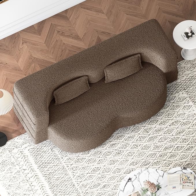 78” Floor Sleeper Sofa Bed Modern 2 in 1 Full Size Foldable Mattress with 2 Pillows Convertible Boneless Couch with Deep Seat for Living Room No Assembly Required (Brown &amp Teddy) | No Assembly