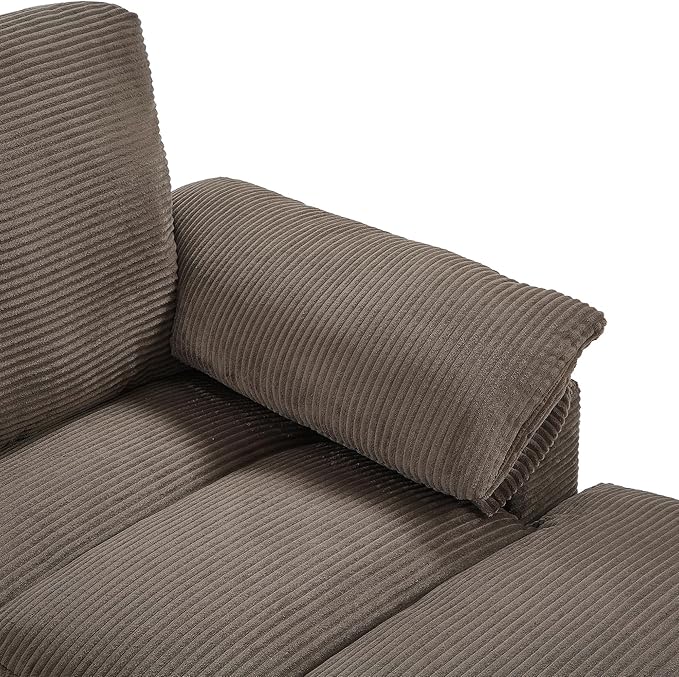 Modern U-Shaped Sofa 116.9 Sectional Sofa Corduroy Upholstered Sofa Couch with Storage Ottomans Cup Holders and USB Ports for Living Room (Brown-X70)