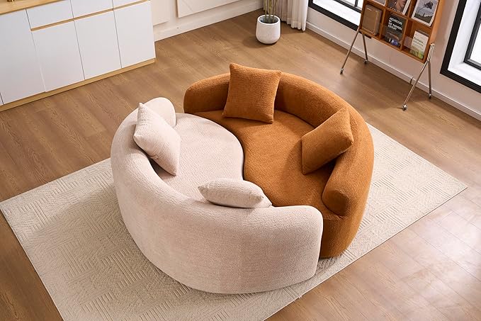 Modern Chenille S-Curved Modular Loveseat Sofa 66.9 Compression Sponge Boneless Couch No Assembly Required Cozy Upholstered Seating for Living Room Apartment Office or Meditation Space (Orange)