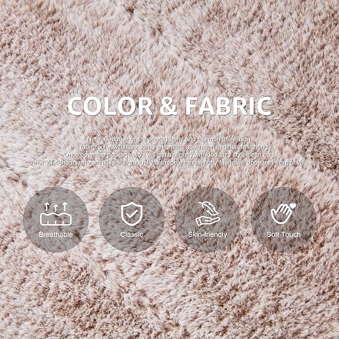 Bean Bag Chairs for Adults Giant Bean Bag Chair Memory Foam BeanBag Chair Bean Bag Sofa with Filler Faux Fur Fireside Beanbags Lazy Sofa for Living Room Bedroom Office (Brown Plush Single)