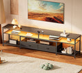 Huuger 79 Inch TV Stand for 85 90 Inch TV Entertainment Center with LED Lights and Power Outlets TV Console with Drawers Shelves Type C PU Leather Surface for Living Room Black