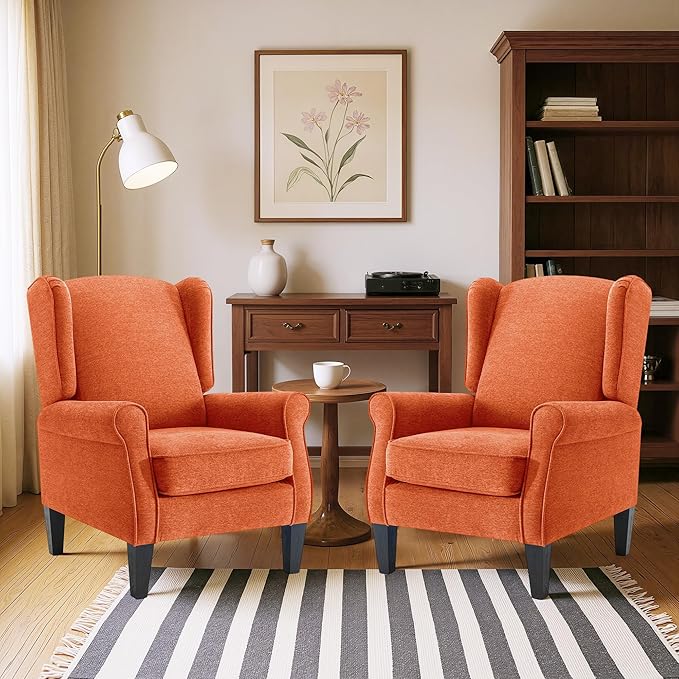 Accent Chair Set of 2 Modern Living Room Chairs with Wingback Comfy Upholstered High Back Single Sofa for Bedroom Mid-Century Reading Armchair Sillas para Sala