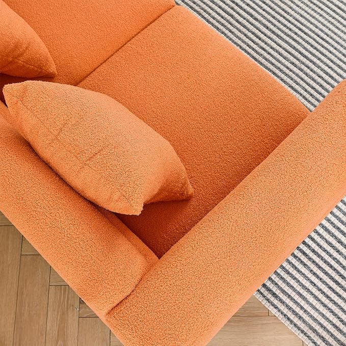 Loveseat Modern Sofa 81+60 Teddy Boucle Comfy Cloud Couch Upholstered Deep 5 Seater Sherpa Couch Set with Stylish Metal Legs for Living Room Home Office Bedroom Apartment Orange