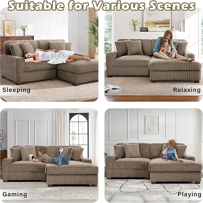 Cloud Sectional Couch with L-Shape Chaise Modern Modular Sofa with Deep Seat Upholstered Couches for Living Room Bedroom Light Brown