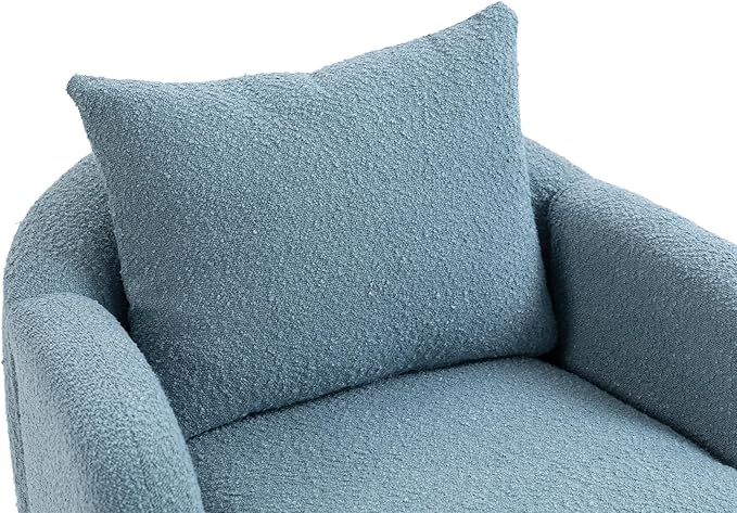Mid Century Lounge Armchair with Boucle Fabric Solid Wood Legs and Comfortable Cushions Ideal for Bedroom and Living Room Reading and Relaxing (Light Blue)