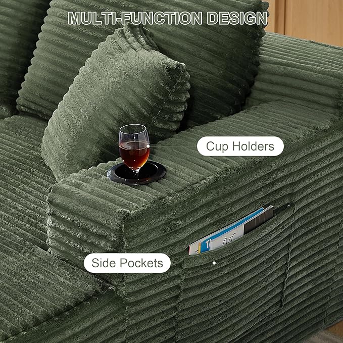 KIVENJAJA 133.5 Oversized U Shaped Sectional Cloud Couch Corduroy Modular Sectional Sofa with Cup Holders &amp Side Pockets Modern Deep Seat Boneless Couches for Living Room Apartment Green
