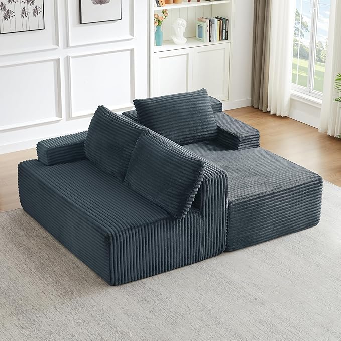 L-Shaped Boneless Couches for Living Room - 96 Cloud Modular Sectional Sofa Chaise Fluffy Comfy Couch with Deep Seat No Assembly RequiredDark Grey