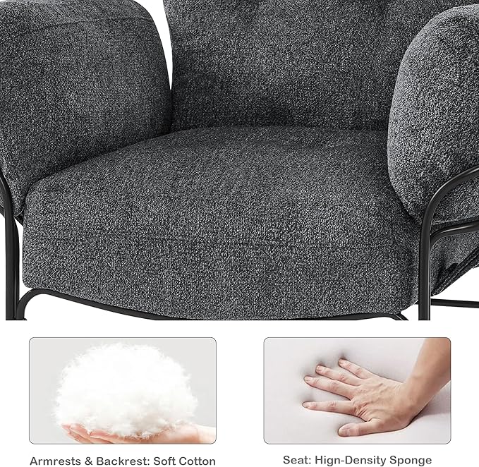 MCombo Modern Accent Chair with Ottoman Chenille Upholstered Leisure Sofa Chair for Small Space Living Room &amp Bedroom 4071 (Grey)