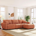 110 Modular Sectional Sofa L Shape with Extra-Large Seat Pull-line Design Movable Ottoman High Density Foam Free Combination Sturdy Metal&ampWood Frame Boucle Fabric (Orange)