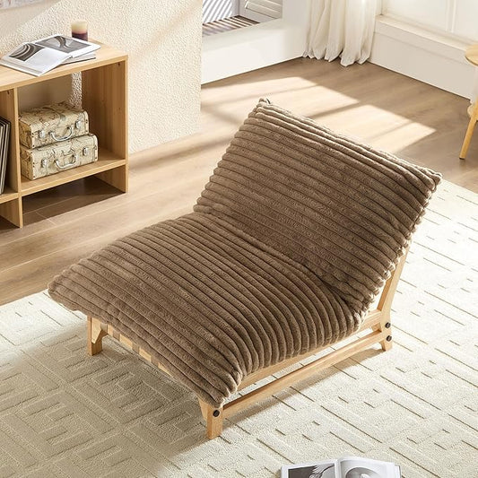 KEIKI 36 Corduroy Accent Armless Lazy Sofa Chair with Cushion Back Upholstered Modern Oversized Casual Single Sofa Chair Easy Assembly for Living Room and Bedroom Apartment Brown