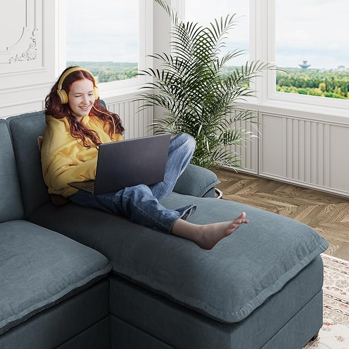 U Shaped Sectional Couches for Living Room110 Modern Big Sofa Couch with Double Chaise4 Seat Modular Sofa Couches with Thick Cushion &amp Soft BackrestBlue-Gray