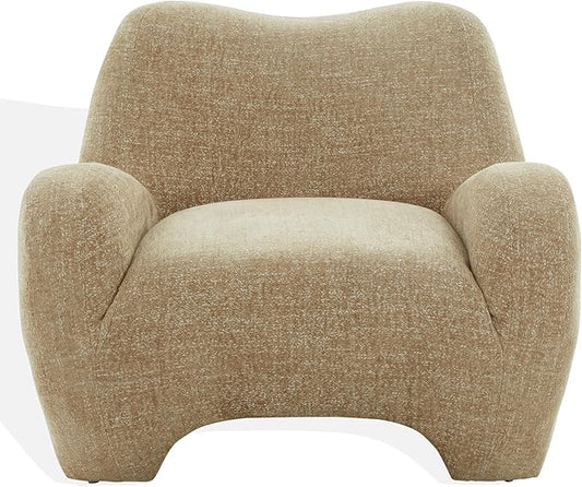 SAFAVIEH Couture Collection – Randal Light Brown Chenille Accent Chair Fully Assembled Upholstered Lounge Seating with Curved Arms (SFV4878C)