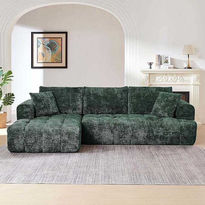 108'' Modular Sectional Cloud Couch L-Shape Boneless Couch for Living Room with Deep Seat Comfy Sleeper Sofa for Living Room Apartment Reception Spaces No Assembly Required Green