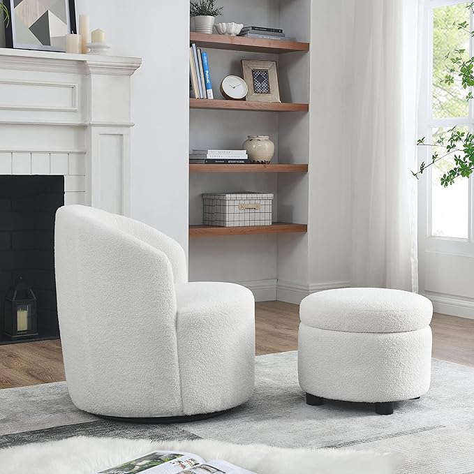 Swivel Barrel Chair Living Room Swivel Chair with Round Storage Chair 360 ° Swivel Club Chair Nursery Bedroom Office Hotel with upholstered Modern Armchair Fabric
